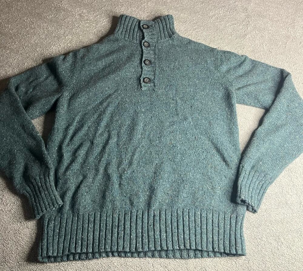 Banana Republic Womens Small Green Donegal Angora Blend Mock Neck Button Sweater